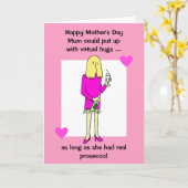 Funny Virtual Hugs Prosecco Moederdag Kaart (Gele Bloem)