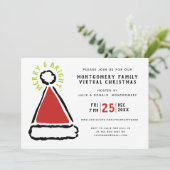 Funny Virtual Kerstparty Red Santa Hat Kaart (Staand voorkant)