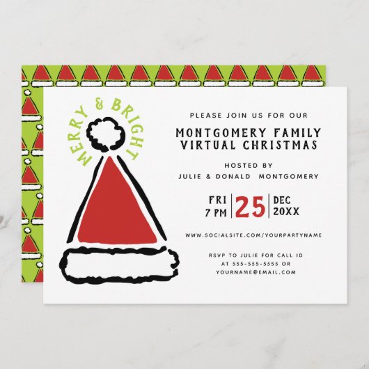 Funny Virtual Kerstparty Red Santa Hat Kaart (Voorkant / Achterkant)