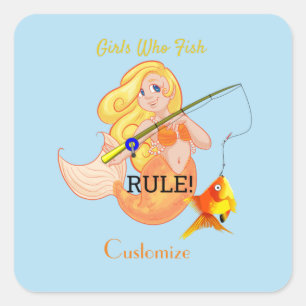 Funny Vissen Mermaid Girl Thunder_Cove Vierkante Sticker
