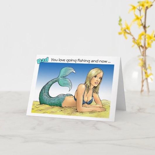 Funny Vissen Vaderdag Kaart (Gele Bloem)