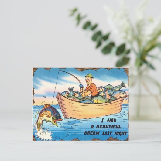 Funny Vist Fish Briefkaart Fisherman Boat Cartoon (Staand voorkant)
