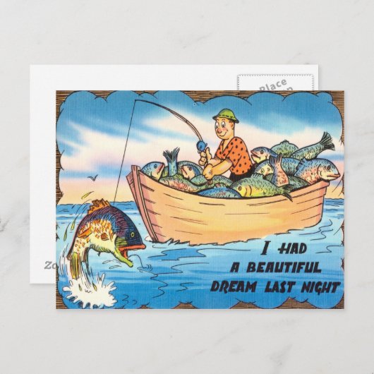 Funny Vist Fish Briefkaart Fisherman Boat Cartoon (Voorkant / Achterkant)