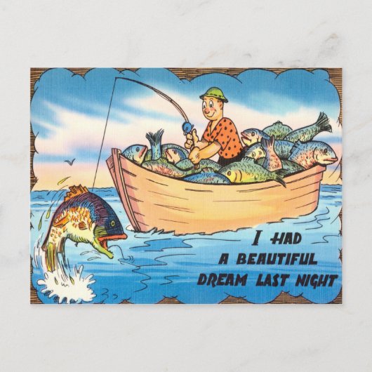 Funny Vist Fish Briefkaart Fisherman Boat Cartoon (Voorkant)