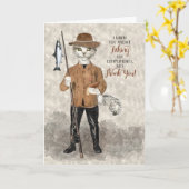 Funny Vist Hipster Cat Dank je Kaart (Gele Bloem)