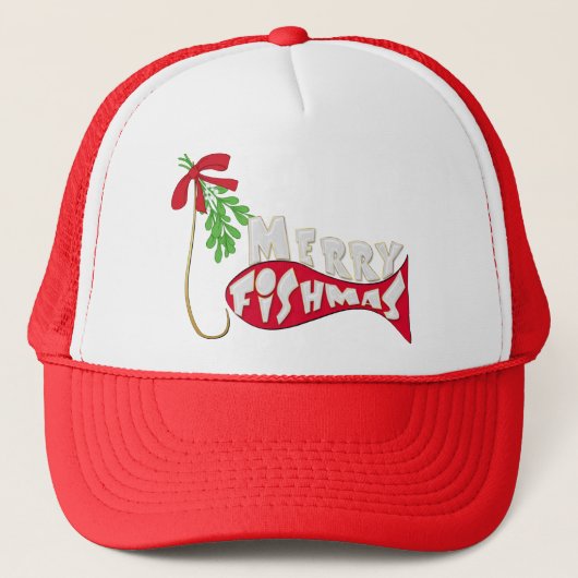 Funny Vist Kerstkerst Merry Fishmas Trucker Pet (Voorkant)