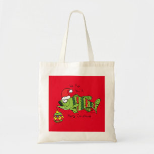 Funny Vist kerstmis Cartoon Tote Bag