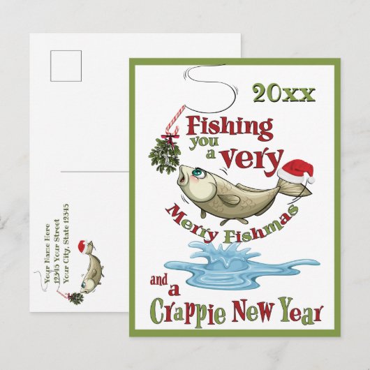 Funny Vist Kerstmis - Merry Fishmas Mistletoe Briefkaart (Voorkant / Achterkant)