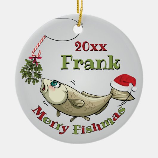 Funny Vist Kerstmis - Merry Fishmas Mistletoe Keramisch Ornament (Voorkant)
