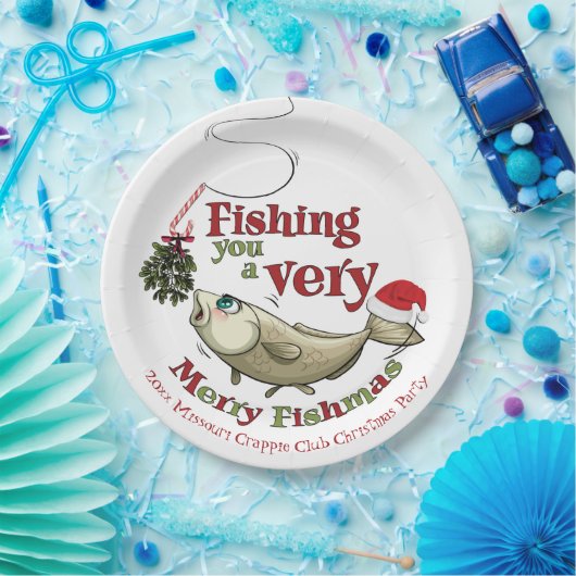 Funny Vist Kerstmis - Merry Fishmas Mistletoe Papieren Bordje (Feest)