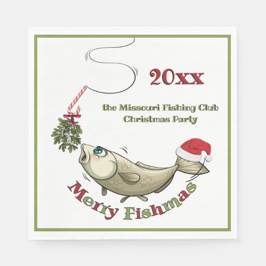 Funny Vist Kerstmis - Merry Fishmas Mistletoe Servet (Voorkant)