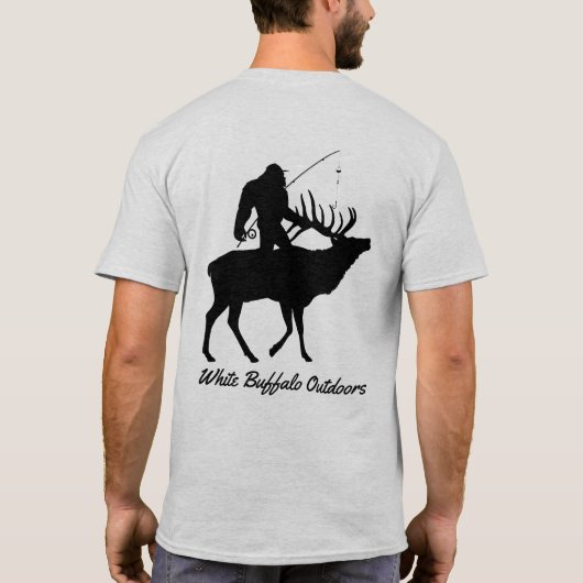 Funny Vist Shirt met Sasquatch Riding Elk (Achterkant)