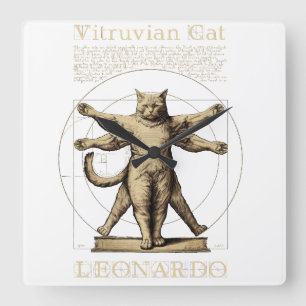 Funny Vitruvian Cat Pet Animal Vierkante Klok