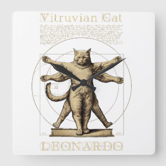 Funny Vitruvian Cat Pet Animal Vierkante Klok