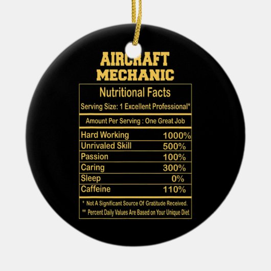 Funny Vliegtuig Mechanic Nutritional Facts Keramisch Ornament (Voorkant)
