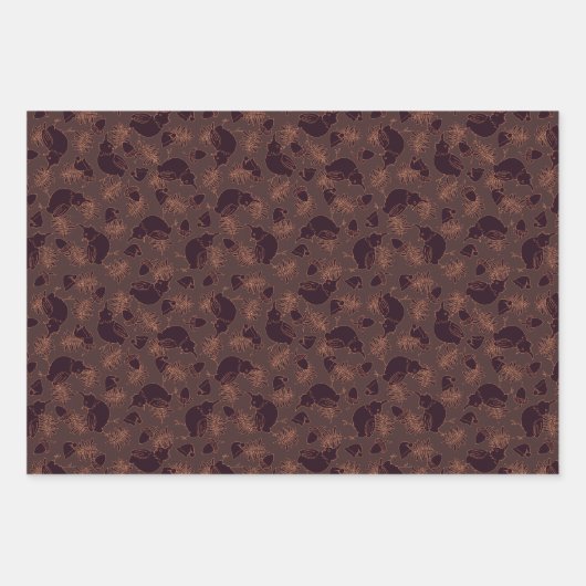 Funny-vogels met petten en kerstversieringen op inpakpapier vel (Voorkant 2)