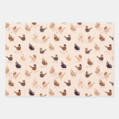 Funny-vogels met petten en kerstversieringen op W Inpakpapier Vel (Voorkant)