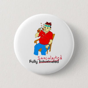 Funny Volledig gevaccineerde Cartoon Mannelijke 6  Ronde Button 5,7 Cm