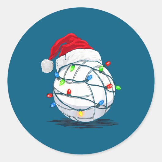 Funny Volleyball Ball Christmas Graphics Lights Lo Ronde Sticker (Voorkant)