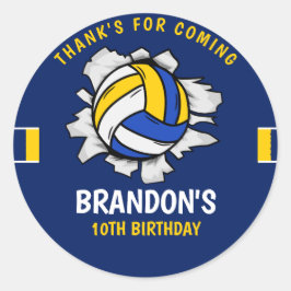 Funny Volleyball Boy Birthday Ronde Sticker