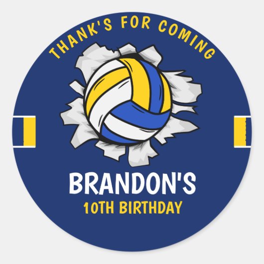 Funny Volleyball Boy Birthday Ronde Sticker (Voorkant)