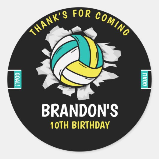 Funny Volleyball Boy Birthday Ronde Sticker (Voorkant)