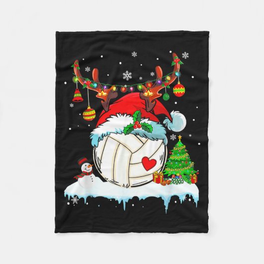 Funny Volleyball Christmas Reindeer Santa Hat Ligh Fleece Deken (Voorkant)