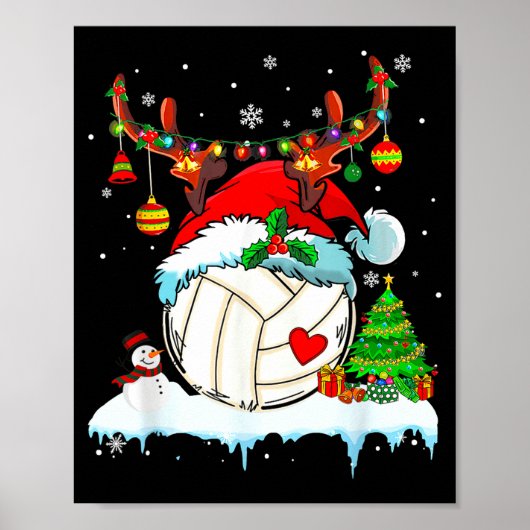 Funny Volleyball Christmas Reindeer Santa Hat Ligh Poster (Voorkant)