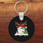 Funny Volleyball Christmas Reindeer Santa Hat Ligh Sleutelhanger (Voorkant)