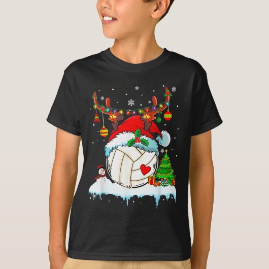 Funny Volleyball Christmas Reindeer Santa Hat Ligh T-shirt (Voorkant)