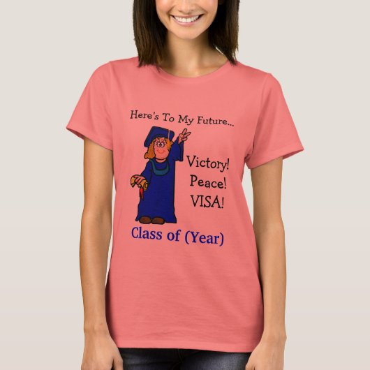 Funny Vrouw Afstuderen T-shirt met V-teken (Voorkant)