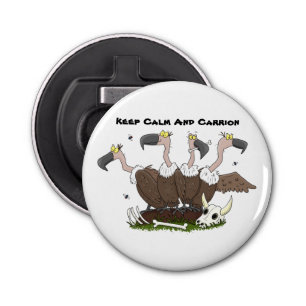 Funny vultures humor cartoon button flesopener