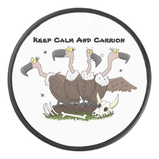 Funny vultures humor cartoon hockey puck (Voorkant)