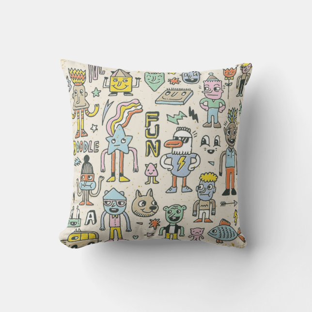 Funny Wacky Doodle Characters set 2.  tekst Kussen (Voorkant)