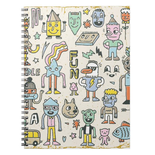 Funny Wacky Doodle Characters set 2. tekst Notitieboek (Voorkant)