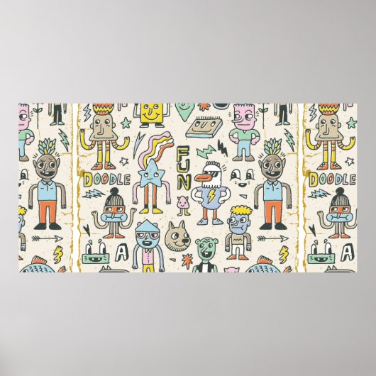 Funny Wacky Doodle Characters set 2. tekst Poster (Voorkant)