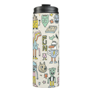 Funny Wacky Doodle Characters set 2. tekst Thermosbeker