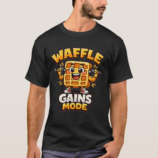 Funny Waffle Gains Mode Shirt Cute Gym Waffle Tee (Voorkant)