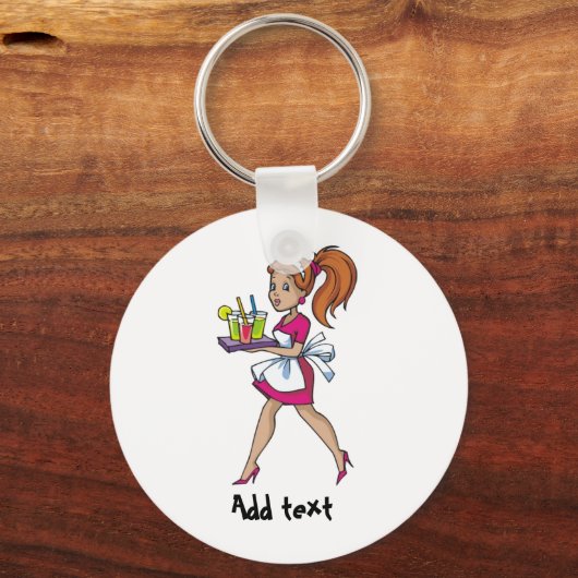 Funny waiter cartoon gepersonaliseerd sleutelhanger (Voorkant)