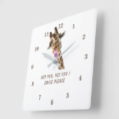 Funny Wall Clock Playful Giraffe Smile - Jouw teks Vierkante Klok (Hoek)
