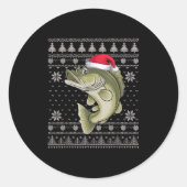 Funny Walleye Fish Ugly Christmas Sweater Santa Xm Ronde Sticker (Voorkant)