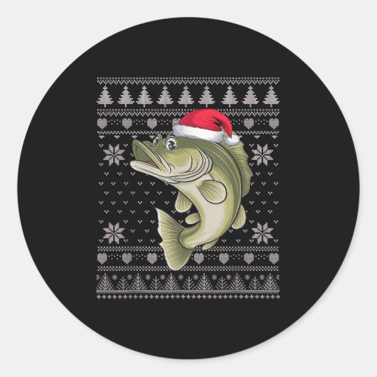Funny Walleye Fish Ugly Christmas Sweater Santa Xm Ronde Sticker (Voorkant)