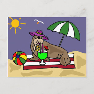 Funny Walrus bij de Beach Art Briefkaart