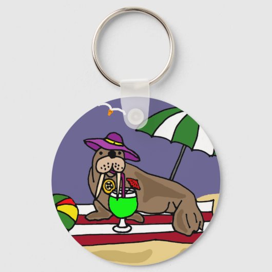 Funny Walrus bij de Beach Art Sleutelhanger (Voorkant)