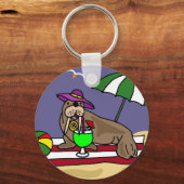 Funny Walrus bij de Beach Art Sleutelhanger (Voorkant)