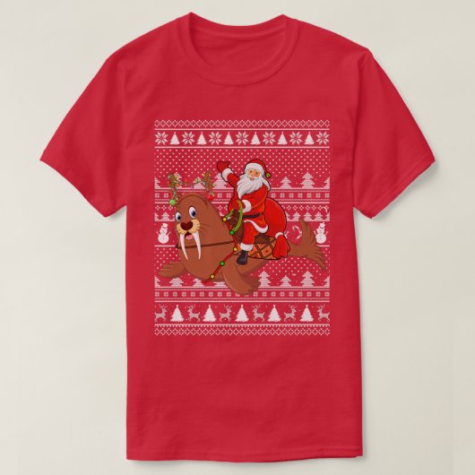 Funny Walrus Lover Santa Riding Walrus Ugly Christ T-shirt (Design voorkant)