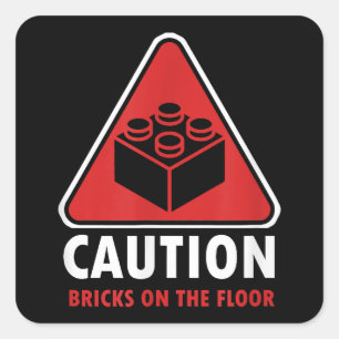 Funny Warning Attach Building Blocks Bricks on Fl Vierkante Sticker