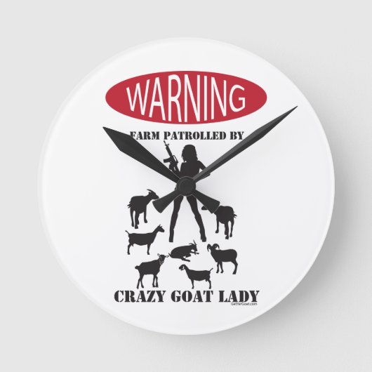 FUNNY Warning Boerderij Patrolled by Crazy Goat LA Ronde Klok (Voorkant)