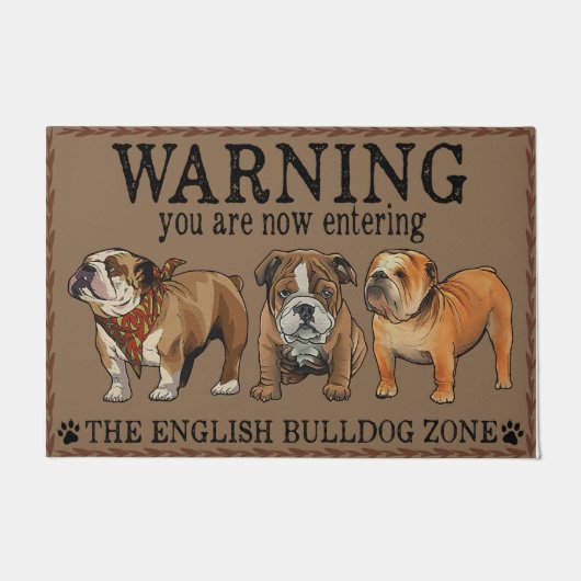 Funny Warning English Bulldog Zone Doormat Deurmat (Voorkant)