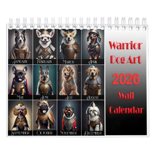 Funny Warrior Dog Lovers 2026 Wall Calendar Kalender (Hoes)